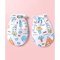 Babyhug 100% Cotton Cap Mittens & Booties With Tropical Theme Print Light Blue - Diameter 10.5 cm