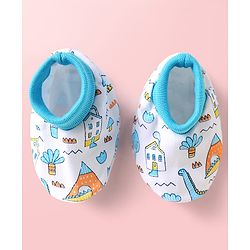 Babyhug 100% Cotton Cap Mittens & Booties With Tropical Theme Print Light Blue - Diameter 10.5 cm