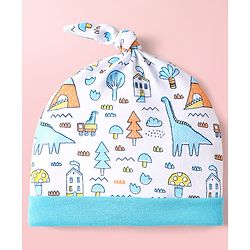 Babyhug 100% Cotton Cap Mittens & Booties With Tropical Theme Print Light Blue - Diameter 10.5 cm
