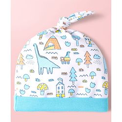 Babyhug 100% Cotton Cap Mittens & Booties With Tropical Theme Print Light Blue - Diameter 10.5 cm