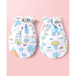 Babyhug 100% Cotton Cap Mittens & Booties With Tropical Theme Print Light Blue - Diameter 10.5 cm