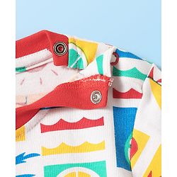Babyhug Cotton Knit Half Sleeves Shorts Night Suit With Fruit & Boat Print - White