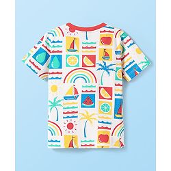 Babyhug Cotton Knit Half Sleeves Shorts Night Suit With Fruit & Boat Print - White
