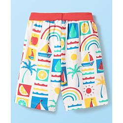 Babyhug Cotton Knit Half Sleeves Shorts Night Suit With Fruit & Boat Print - White