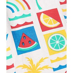 Babyhug Cotton Knit Half Sleeves Shorts Night Suit With Fruit & Boat Print - White