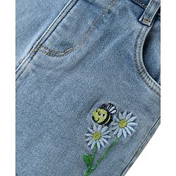 Babyhug Denim Mid Thigh Washed Skirts With Floral & Bee Embroidery - Light Blue
