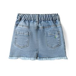 Babyhug Denim Mid Thigh Washed Skirts With Floral & Bee Embroidery - Light Blue