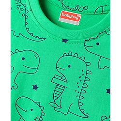 Babyhug Cotton Knit Half Sleeves Co-Ord Night Suit with Dino Print - Light Green
