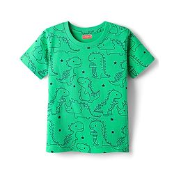 Babyhug Cotton Knit Half Sleeves Co-Ord Night Suit with Dino Print - Light Green