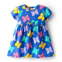 Babyhug Single Jersey Knit Half Sleeves Frocks with Hearts & Bow Print Pack of 2 - Pink & Blue