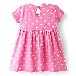 Babyhug Single Jersey Knit Half Sleeves Frocks with Hearts & Bow Print Pack of 2 - Pink & Blue