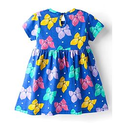 Babyhug Single Jersey Knit Half Sleeves Frocks with Hearts & Bow Print Pack of 2 - Pink & Blue