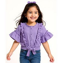Babyhug Cotton Knit Half Sleeves Tops With Frill Detailing - Purple