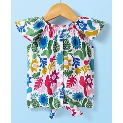 Babyhug Rayon Woven Frill Sleeves Top With Floral Print - White