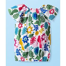 Babyhug Rayon Woven Frill Sleeves Top With Floral Print - White