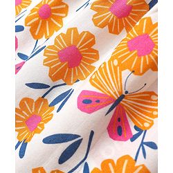Babyhug Rayon Woven Frill Sleeves Floral Printed Top with Chifilli Detailing - White