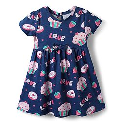 Babyhug Single Jersey Knit Half Sleeves Frocks with Tropical Print Pack of 2 - Navy Blue & Yellow