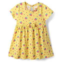 Babyhug Single Jersey Knit Half Sleeves Frocks with Tropical Print Pack of 2 - Navy Blue & Yellow