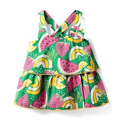 Babyhug Rayon Woven Sleeveless Layered Top with Tropical Theme Print & Bow Applique - Green