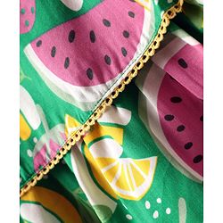 Babyhug Rayon Woven Sleeveless Layered Top with Tropical Theme Print & Bow Applique - Green