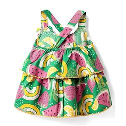 Babyhug Rayon Woven Sleeveless Layered Top with Tropical Theme Print & Bow Applique - Green