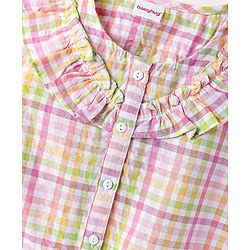 Babyhug Seer Sucker Woven Frill Sleeves Knotted Top with Checks - Multicolor