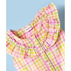 Babyhug Seer Sucker Woven Frill Sleeves Knotted Top with Checks - Multicolor