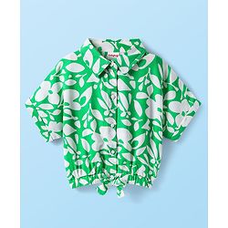 Babyhug Woven Half Sleeves Top With Floral Print - Light Green