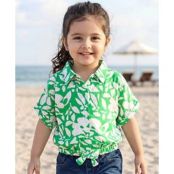 Babyhug Woven Half Sleeves Top With Floral Print - Light Green