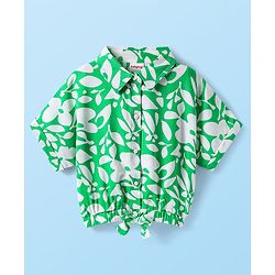 Babyhug Woven Half Sleeves Top With Floral Print - Light Green