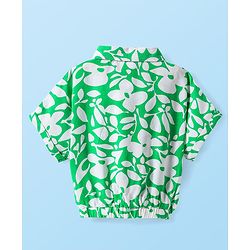 Babyhug Woven Half Sleeves Top With Floral Print - Light Green