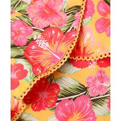 Babyhug Woven Sleeveless Top with Floral Print & Lace Detailing - Yellow & Pink