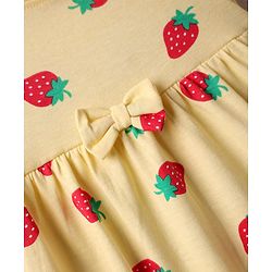 Babyhug Single Jersey Knit Half Sleeves Floral & Strawberry Printed Frocks With Bow Applique Pack of 2 - Yellow & Green