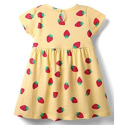 Babyhug Single Jersey Knit Half Sleeves Floral & Strawberry Printed Frocks With Bow Applique Pack of 2 - Yellow & Green