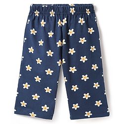 Babyhug Cotton Knit Half Sleeves Co-ord Capri Night Suit with Star Print - Navy Blue