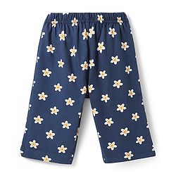 Babyhug Cotton Knit Half Sleeves Co-ord Capri Night Suit with Star Print - Navy Blue