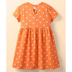 Babyhug Single Jersey Knit Half Sleeves Frocks with Polka Dot & Floral Print & Bow Applique Pack of 2 - Orange & Light Green