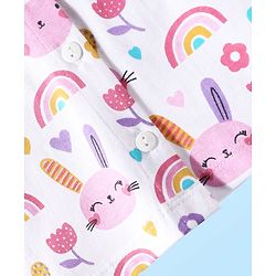 Babyhug Cotton Knit Half Sleeves Capri Co-Ord Night Suit with Animal & Rainbow - White