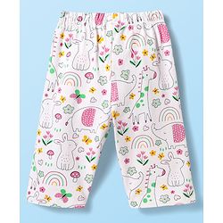 Babyhug Cotton Knit Half Sleeves Front Open Co-ords Peter Pan Collared Capri Night Suit with Jungle Theme Printed - White