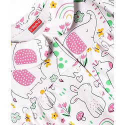Babyhug Cotton Knit Half Sleeves Front Open Co-ords Peter Pan Collared Capri Night Suit with Jungle Theme Printed - White