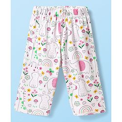 Babyhug Cotton Knit Half Sleeves Front Open Co-ords Peter Pan Collared Capri Night Suit with Jungle Theme Printed - White