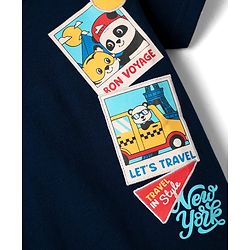 Babyhug Cotton Knit Half Sleeves T-Shirt with Panda Print & Patch Detailing - Navy Blue