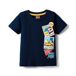 Babyhug Cotton Knit Half Sleeves T-Shirt with Panda Print & Patch Detailing - Navy Blue