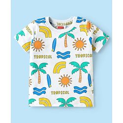 Babyhug Cotton Knit Half Sleeves T-Shirts with Beach Theme Print & Stripes Pack of 3 - Yellow White & Navy Blue