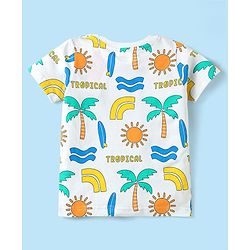 Babyhug Cotton Knit Half Sleeves T-Shirts with Beach Theme Print & Stripes Pack of 3 - Yellow White & Navy Blue