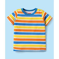 Babyhug Cotton Knit Half Sleeves T-Shirts with Beach Theme Print & Stripes Pack of 3 - Yellow White & Navy Blue