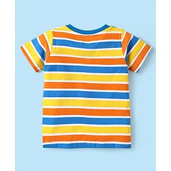 Babyhug Cotton Knit Half Sleeves T-Shirts with Beach Theme Print & Stripes Pack of 3 - Yellow White & Navy Blue