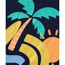 Babyhug Cotton Knit Half Sleeves T-Shirts with Beach Theme Print & Stripes Pack of 3 - Yellow White & Navy Blue