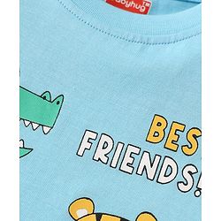 Babyhug Cotton Knit Half Sleeves T-Shirts with Animal Print & Stripes Pack of 3 - Light Blue & White