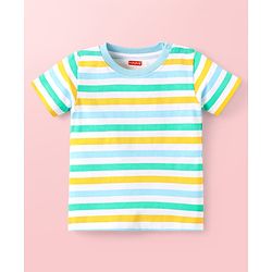 Babyhug Cotton Knit Half Sleeves T-Shirts with Animal Print & Stripes Pack of 3 - Light Blue & White